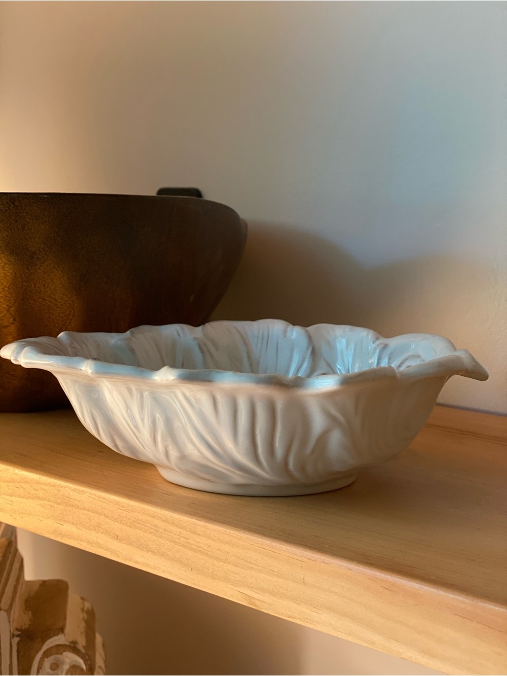Hand-Carved Juliska Ceramic Leaf Bowl
